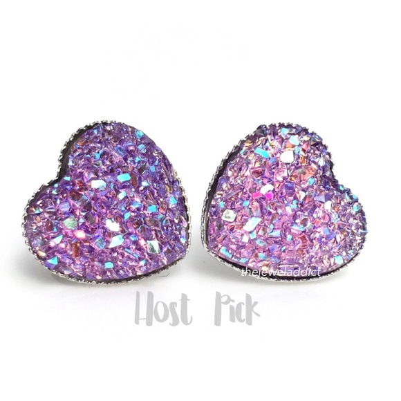 thejeweladdict Jewelry - 3 for 15🎀 Drusy Druzy style Purple Heart studs